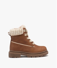 GEMO Boots fille unies avec col en maille chaussette et intérieur fourré marron vif