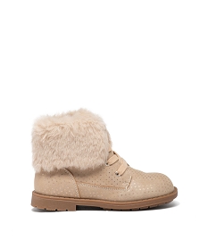 GEMO Boots fille unies à col retourné en peluche avec motif étoilé Beige