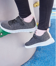 GEMO Baskets pailletées fille avec fermeture scratch noir chine