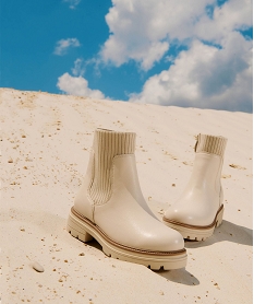 GEMO Boots fille unies à col chaussette et semelle crantée beige standard
