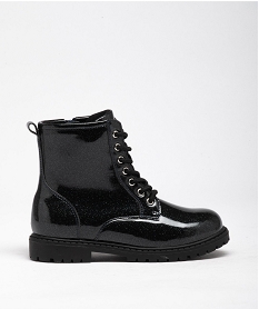 GEMO Boots fille vernies à paillettes avec semelle crantée noir vif