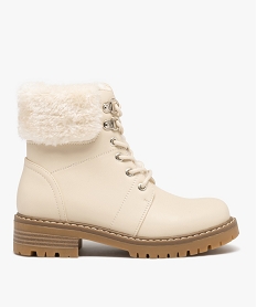 GEMO Boots fille unies à col fourrée et à lacets ronds Beige