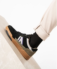 GEMO Baskets homme multicolores dessus en cuir suédine - Alma Planète noir vif