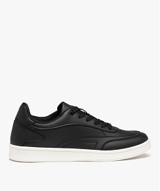 GEMO Baskets homme unies style rétro à lacets avec semelle épaisse noir vif