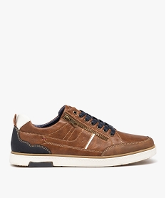 GEMO Basket bicolore avec fermeture lacets et zip homme marron vif