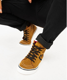 GEMO Baskets homme mid-cut en suédine à col rembourré marron vif