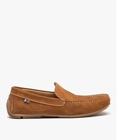 GEMO Mocassins homme unis en cuir velours marron vif
