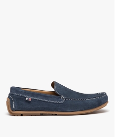 GEMO Mocassins homme unis en cuir velours bleu vif