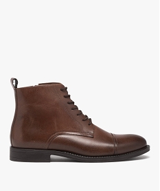 GEMO Boots homme dessus en cuir uni à bout surpiqué - Taneo marron chine