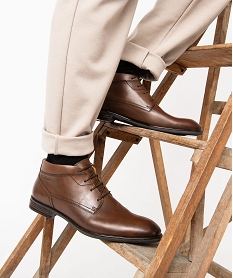 GEMO Boots hommes unies et en cuir à lacets - Pierre Cardin marron chine