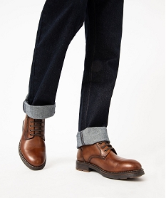 GEMO Boots homme casual en cuir uni à zip et à lacets marron chine