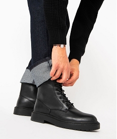 GEMO Boots homme unies à lacets style casual noir vif