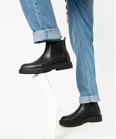 GEMO Boots Chelsea à épaisse semelle crantée homme noir vif