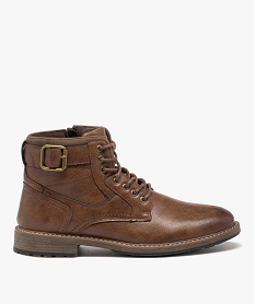 GEMO Boots homme unies dessus grainé avec boucle fantaisie et à zip marron vif
