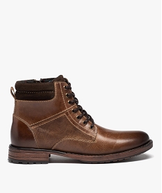 GEMO Boots homme en cuir grainé uni avec intérieur doublé marron chine
