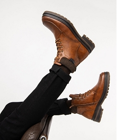 GEMO Boots à lacets et zip avec col en textile homme Brun