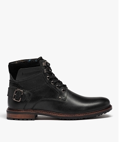 GEMO Boots homme dessus en cuir uni à lacets et bride à boucle arrière noir vif