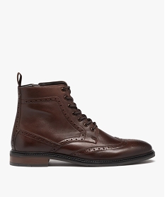 GEMO Boots homme dessus en cuir uni à bout fleuri - Taneo marron chine
