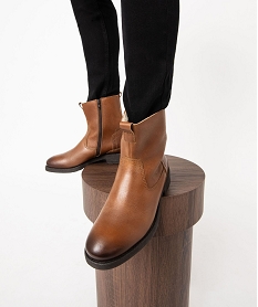 GEMO Boots homme dessus en cuir uni et fourrées sherpa marron chine