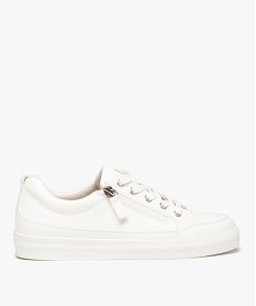 GEMO Baskets femme unies à lacets et zip motif croco blanc standard
