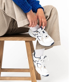 GEMO Baskets de sport en mesh légères femme blanc  bleu