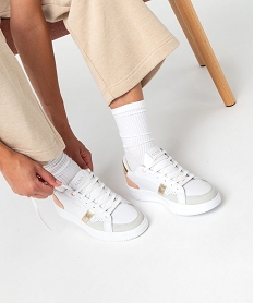 GEMO Baskets dessus cuir avec touches métallisées femme - Alma rose chine