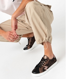 GEMO Baskets femme zébrées avec détails à paillettes Brun