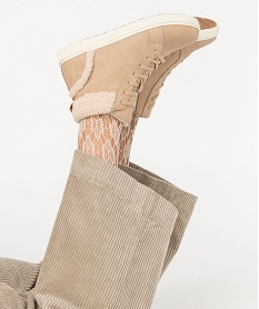 GEMO Baskets femme mid-cut unies à col sherpa Beige