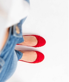 GEMO Ballerines femme en suédine unie avec bout drapé Rouge