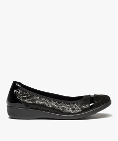 GEMO Ballerines confort femme en cuir à motifs irisés avec touches vernies noir standard