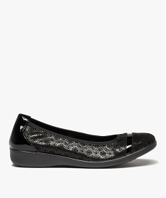 GEMO Ballerines confort femme en cuir à motifs irisés avec touches vernies Noir