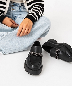GEMO Mocassins femme unis à semelle crantée débordante noir standard