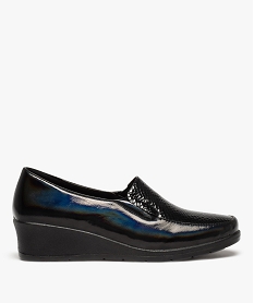 GEMO Mocassins femme confort et dessus vernis uni à talon compensé noir standard