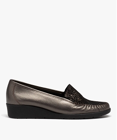 GEMO Mocassins femme confort dessus en cuir imprimé python Brun