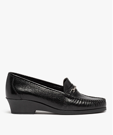GEMO Mocassin confort avec dessus en cuir et bijou métallique femme noir standard