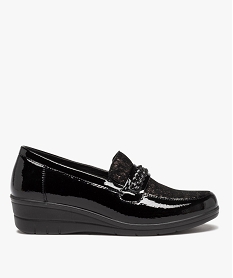 GEMO Mocassin confort avec dessus en cuir verni et talon compensé femme noir standard