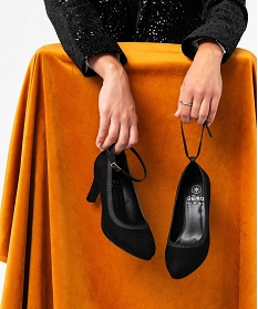 GEMO Escarpins femme unis en suédine zébrée et scintillante noir standard