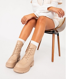 GEMO Boots doublés sur semelle crantée femme Beige