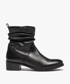 GEMO Boots femme dessus en cuir uni plissé noir standard
