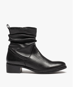 GEMO Boots femme dessus en cuir uni plissé Noir