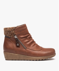 GEMO Boots femme confort unies à zip et col chaussette Brun