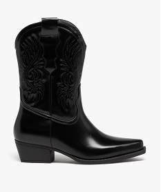 GEMO Bottes santiags à bout carré et broderies femme noir standard