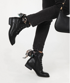 GEMO Bottines lacées à foulard noué femme Noir