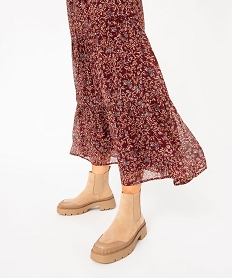 GEMO Boots femme casual dessus en suédine uni à semelle crantée beige standard