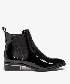 GEMO Boots femme style Chelsea dessus vernis avec élastiques paillettés noir standard