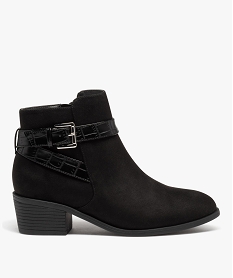 GEMO Boots femme unies à talon carré bride avec boucle fantaisie noir standard