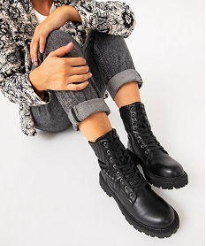 GEMO Boots motardes à tige matelassée et grosse semelle crantée femme noir standard