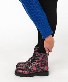 GEMO Boots femme mid-cut dessus uni verni à lacets colorés noir standard