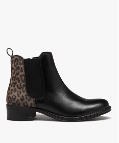 GEMO Bottines femme à talon dessus en cuir bicolore imprimé léopard Noir