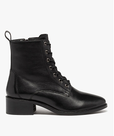 GEMO Bottines femme en cuir uni et à lacets ronds - Taneo Noir